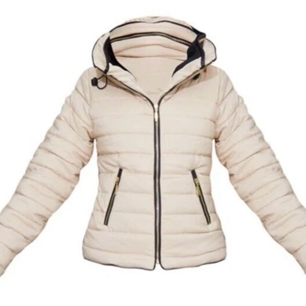 EUC PrettyLittleThing Cream/tan “stone” Mara Puffer Jacket - Picture 5 of 16